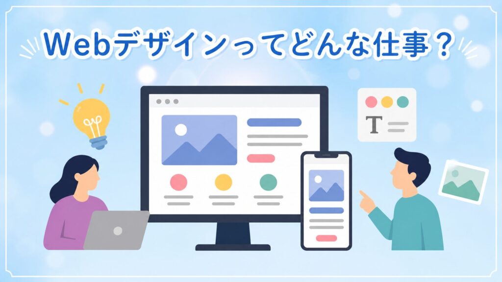 Webデザインの仕事内容をイメージできる図解（サイト制作・デザイン・スマホ対応・UI設計など）