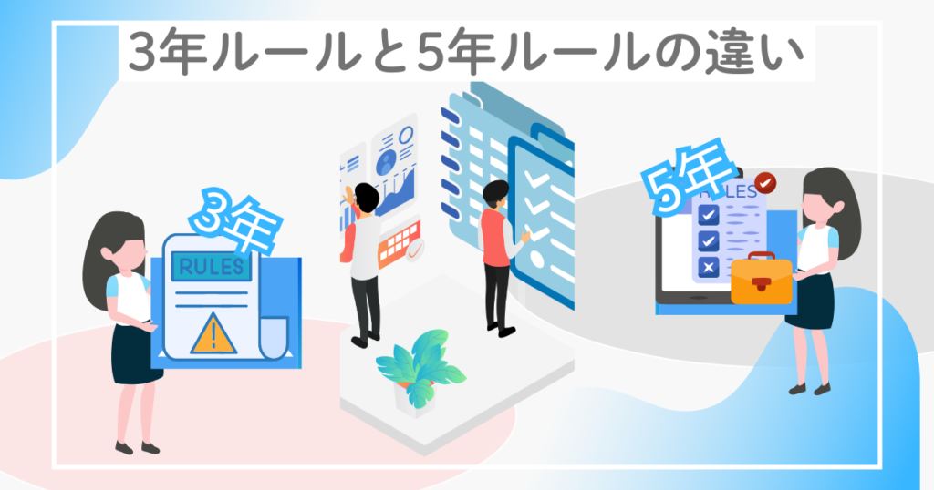 派遣社員に関わる3年ルールと5年ルールの違いを比較したイメージ図