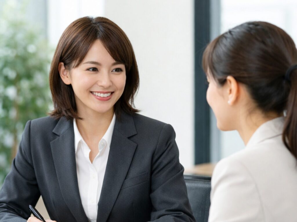 当たりの派遣営業をイメージした、丁寧で親しみやすい女性営業の写真