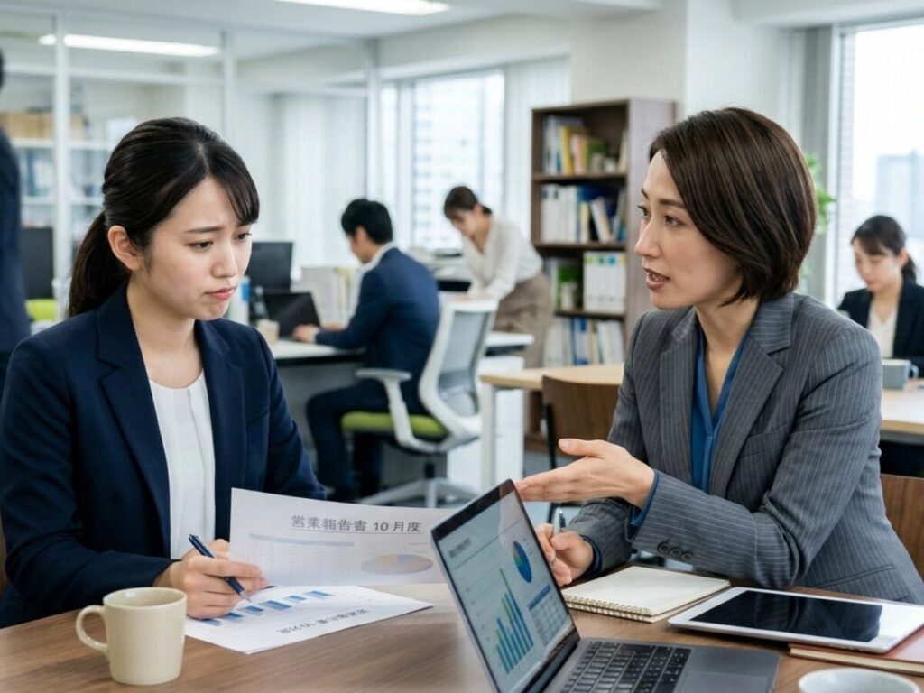 派遣営業の対応に困っている女性スタッフをイメージした写真