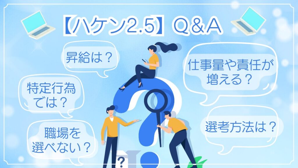 アデコの【ハケン2.5】に関するよくある質問と回答をイメージしたイラスト。派遣社員の疑問をQ&A形式でわかりやすく解説。