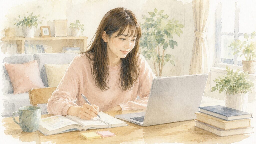 自宅のパソコンでスキルアップの勉強をする派遣社員のイメージ