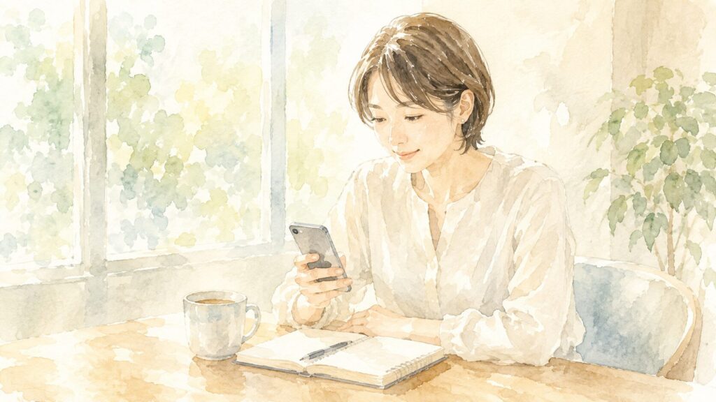 スマートフォンで派遣求人をチェックする女性