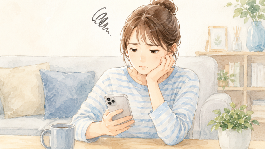 ミイダスの通知が多いと感じて困った表情をする女性