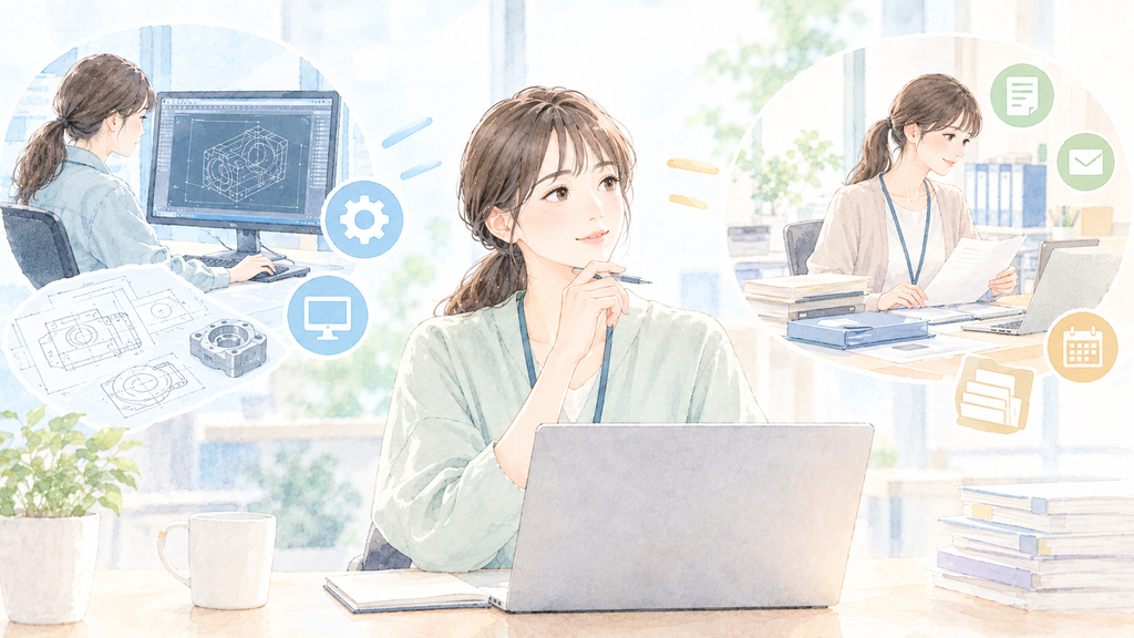 CADオペレーターと事務職との違いをイメージしたイラスト